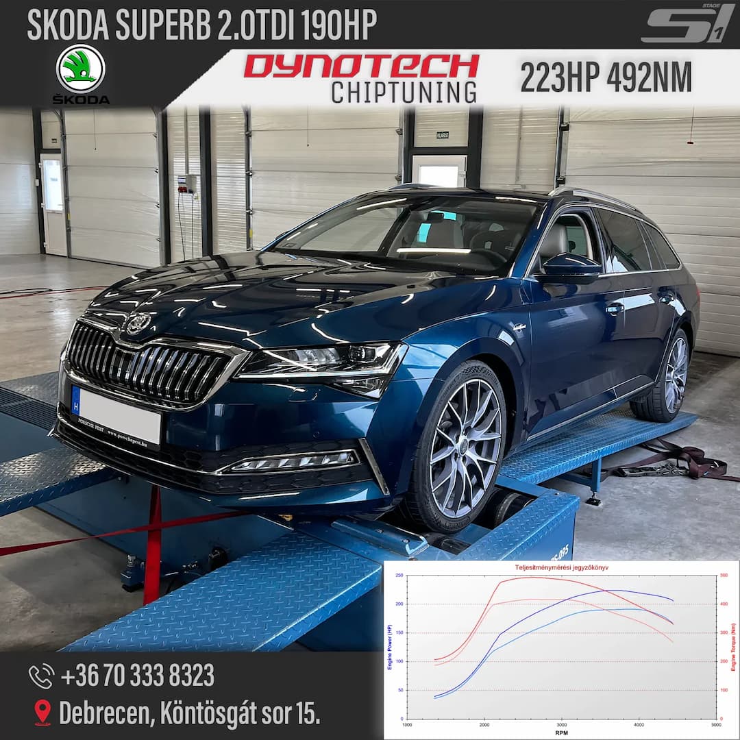 Skoda Superb 2.0TDI 190HP Optimalizálás Chiptuning - Dynotech Chiptuning & Dyno